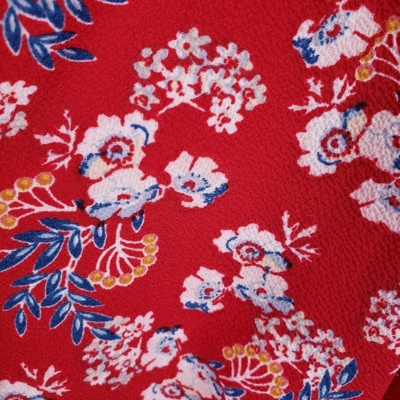 Max Edition Red Floral Long Sleeve Bohemian Waist Tie Shirt Sz XL - Picture 4 of 10